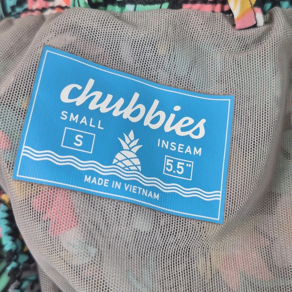 Chubbies Swim Trunks Mens Small Black Floral Tropical The Bloomerangs 5.5 Inseam
